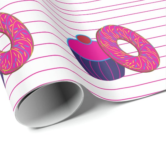 Donut Cupcake Roze Streep Donut Cupcake Cadeaupapier (Rol Hoek)