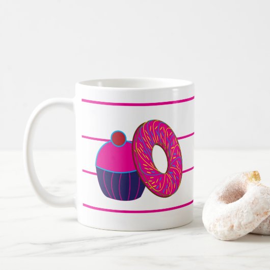 Donut Cupcake Roze strippatroon Koffiemok (Met donut)