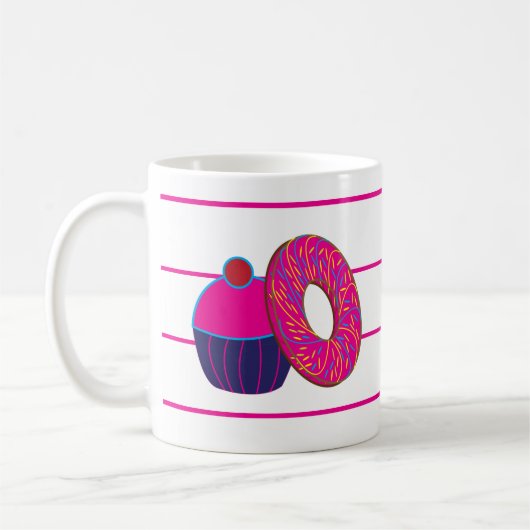 Donut Cupcake Roze strippatroon Koffiemok (Links)