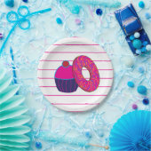 Donut Cupcake Roze strippatroon Papieren Bordje (Feest)