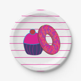 Donut Cupcake Roze strippatroon Papieren Bordje
