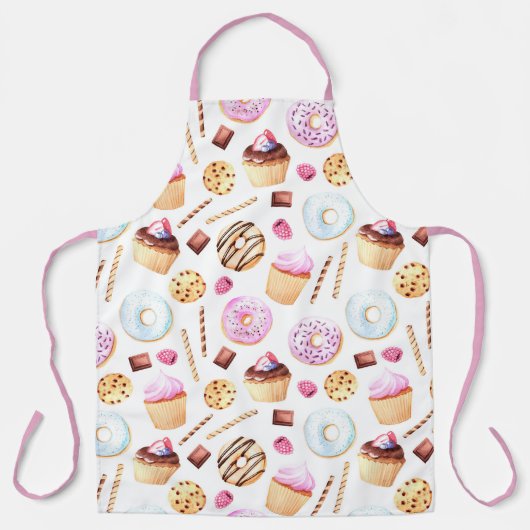 Donut Cupcake Waterverf Sweet Tasty Girly Pattern Schort (Voorkant)
