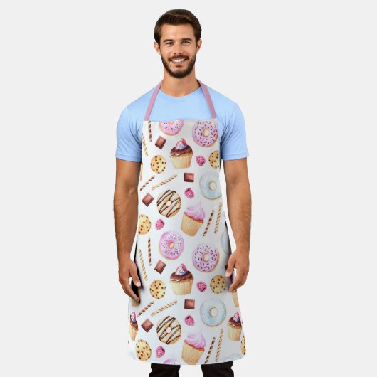 Donut Cupcake Waterverf Sweet Tasty Girly Pattern Schort (Gedragen)