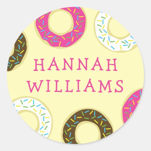 Donut Cute Kind Name Envelope Seal Doughnut Sticke Ronde Sticker (Voorkant)