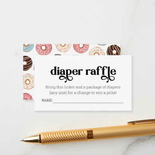 Donut Diaper Raffle Ticket Enclosure Card Informatiekaartje (Voorkant / Achterkant in situ)