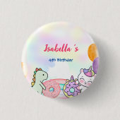 Donut Dinosaurus Eenhoorn regenboog Ballon verjaar Ronde Button 3,2 Cm (Voorkant)