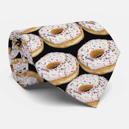 Donut Doughnut White Icing Sprinkles op Black Stropdas (Opgerold)