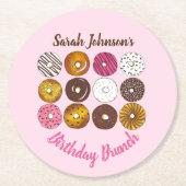 Donut Doughnuts Verjaardagsfeestje Brunch Bake Sal Ronde Kartonnen Onderzetter (Voorkant)