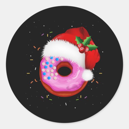 Donut Dragen Santa Hoed Vrolijk Kerstmis Dough Ronde Sticker (Voorkant)