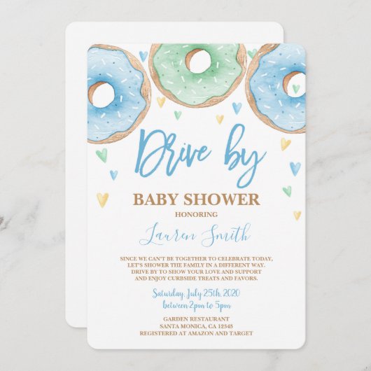 Donut Drive by Baby shower boy Kaart (Voorkant / Achterkant)
