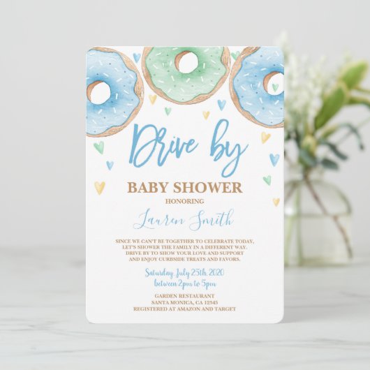 Donut Drive by Baby shower boy Kaart (Staand voorkant)