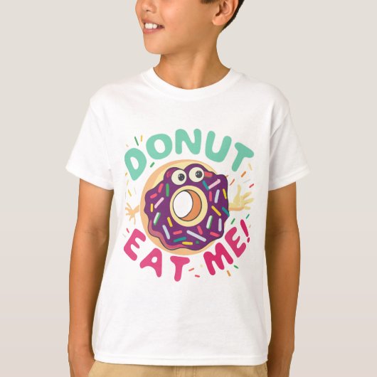 Donut Eat Me, Schattigee donut illustratie T-shirt (Voorkant)
