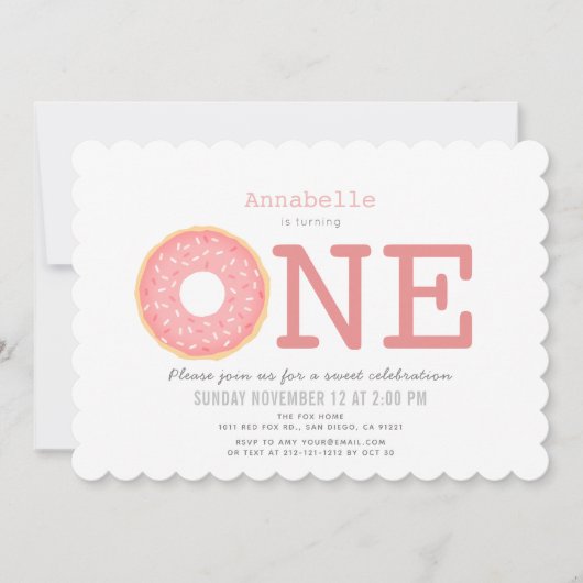 Donut Eenvoudig Roze Meisje 1e Verjaardag Kaart (Voorkant)