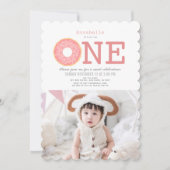 Donut Eenvoudig Roze Meisje Foto 1e Verjaardag Kaart (Voorkant)