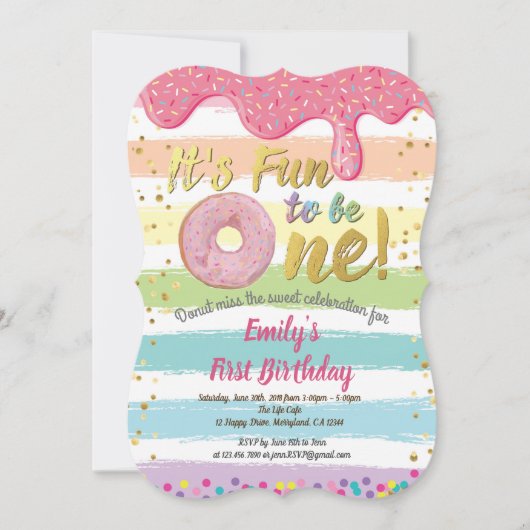 Donut eerste 1e verjaardagsfeest pastel regenboog kaart (Voorkant)