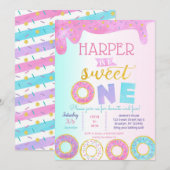 Donut eerste verjaardagsfeestje uitnodigingen Swee (Voorkant / Achterkant)