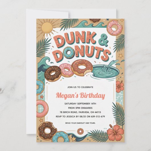 Donut einde van de zomer zwembadfeest uitnodiging (Voorkant)