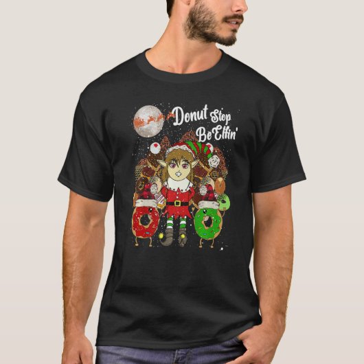 Donut Elf Christmas  80s Xmas Tree Santa Claus Ret T-shirt (Voorkant)