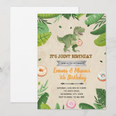 Donut en dinosaurus uitnodiging voor verjaardag (Voorkant / Achterkant)