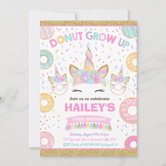 Donut En Eenhoorn Uitnodiging Donut Wordt Groot Fe (Voorkant)