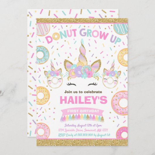 Donut En Eenhoorn Uitnodiging Donut Wordt Groot Fe (Voorkant / Achterkant)