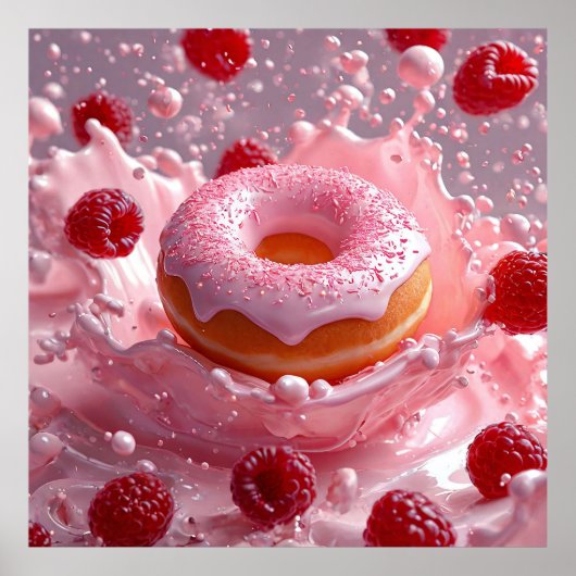 🍩 Donut- en frambozenvoedsel kunst voor keuken de Poster (Voorkant)
