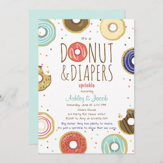 Donut en Luiers Spetter uitnodiging Coed feest (Voorkant / Achterkant)