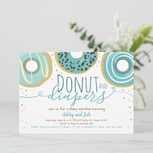 Donut en luiers Sprinkle Boy Coed Baby shower Kaart (Staand voorkant)
