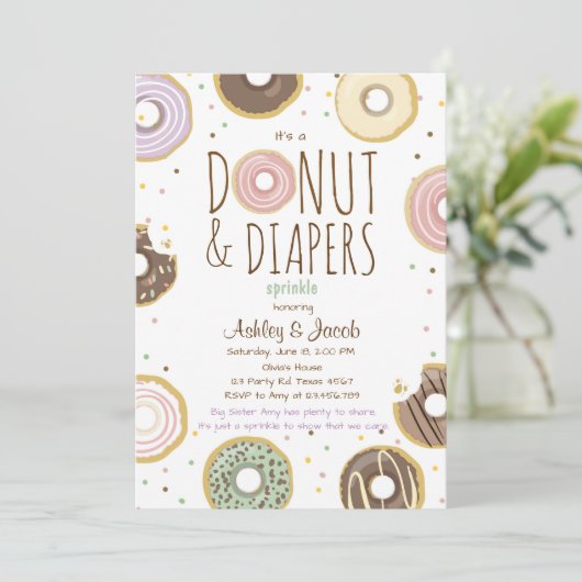 Donut en Luiers Sprinkle nodigen uit Meisje Code d Kaart (Staand voorkant)