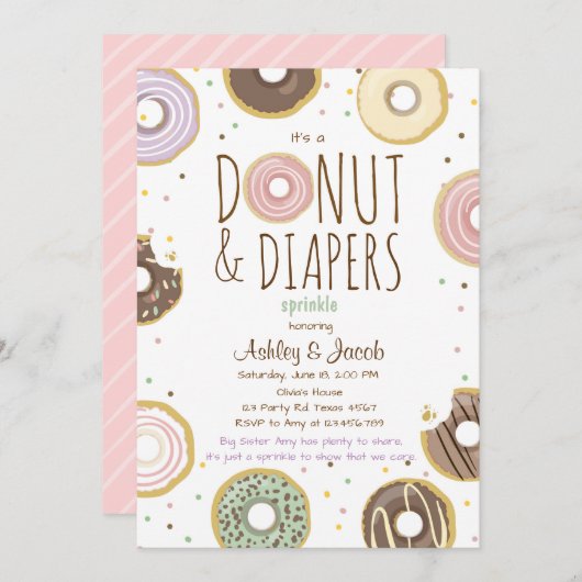 Donut en Luiers Sprinkle nodigen uit Meisje Code d Kaart (Voorkant / Achterkant)