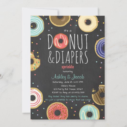 Donut en Luiers Sprinkle uitnodiging Code douche (Voorkant)