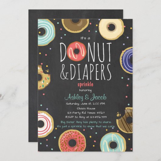 Donut en Luiers Sprinkle uitnodiging Code douche (Voorkant / Achterkant)