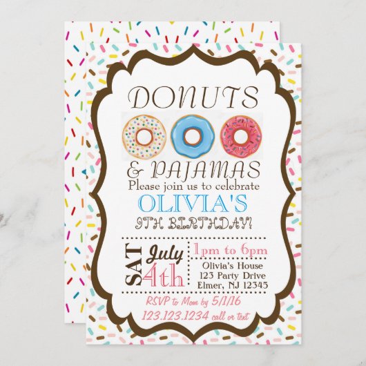 Donut en pyjama uitnodiging (Voorkant / Achterkant)