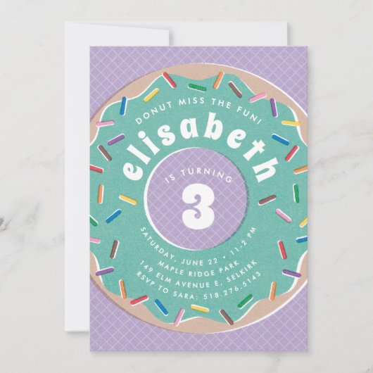 Donut en Sprinkles verjaardagsfeestje uitnodiging (Voorkant)