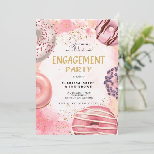 Donut ENGAGEMENT party Invitation Kaart (Staand voorkant)