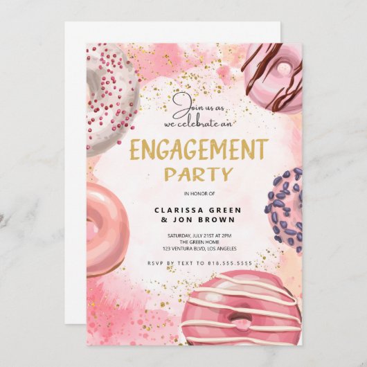 Donut ENGAGEMENT party Invitation Kaart (Voorkant / Achterkant)