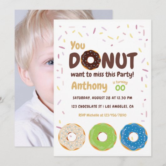 Donut Feest Foto Uitnodiging (Voorkant / Achterkant)
