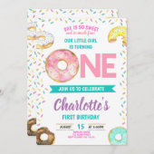 Donut First Birthday Girl Sweet Fun Cute Kaart (Voorkant / Achterkant)