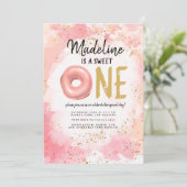 Donut First Birthday Invitation Kaart (Staand voorkant)