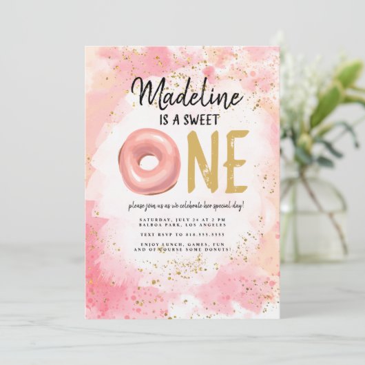 Donut First Birthday Invitation Kaart (Staand voorkant)