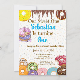 Donut First Birthday Invitation Kaart