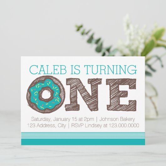Donut First Birthday Invitation Kaart (Staand voorkant)