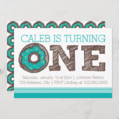 Donut First Birthday Invitation Kaart (Voorkant / Achterkant)