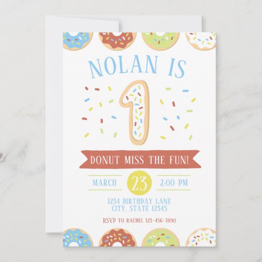 Donut First Birthday Invitation Kaart (Voorkant)