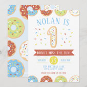 Donut First Birthday Invitation Kaart (Voorkant / Achterkant)