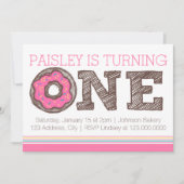 Donut First Birthday Uitnodiging - Roze (Voorkant)