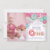 Donut First Birthday Uitnodiging Sprinkles Foto (Voorkant)