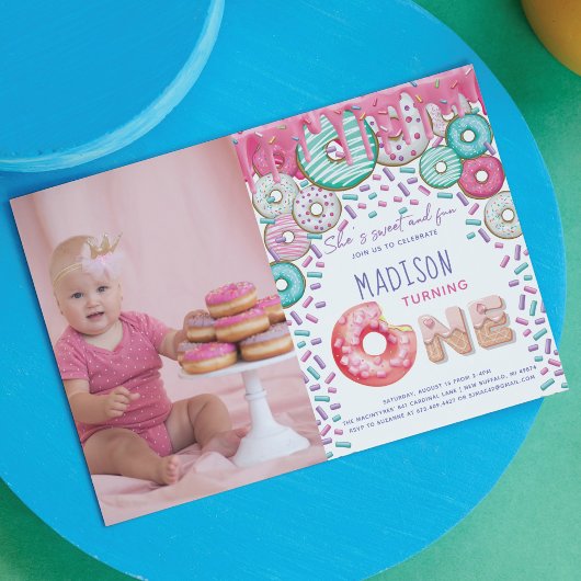 Donut First Birthday Uitnodiging Sprinkles Foto