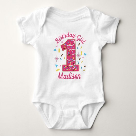 Donut First Donut Sweet One Birthday Romper (Voorkant)