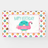 Donut Flamingo Birthday Pool Party Personalized Spandoek (Horizontaal)